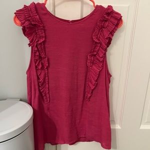 DO + BE pink ruffled shirt